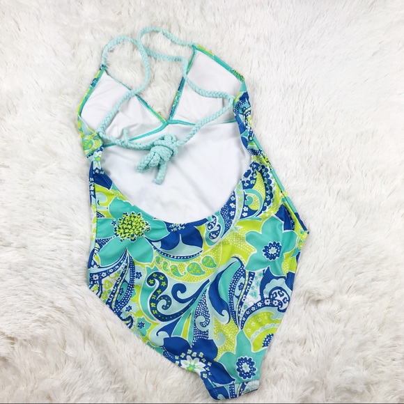 Folded & Hung One Piece Swimsuit Floral Tie Back - Picture 5 of 7